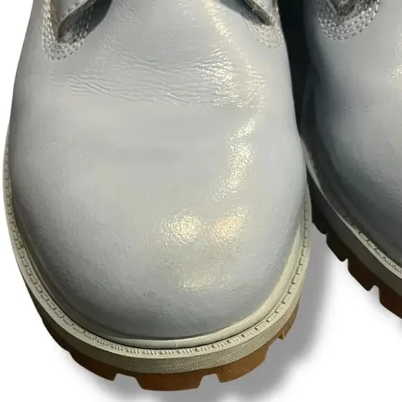 Timberland Junior Girls Sz 7 6” Premium WP Baby Blue Shine 1991A Leather Floral - Picture 9 of 15